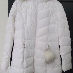 INC White Hooded Winter Coat with luxe fur trim - Chic and Warm